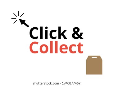Haga clic y reúna el vector de concepto. Concepto de compras en línea. Compra en línea en la tienda. El comercio electrónico y el concepto de canal omni. Diseño plano sobre fondo blanco.