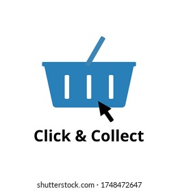 Click and collect concept vector. Online Shopping concept. Buy online pick up at store. E-commerce and omni channel concept. Basket icon. Flat design on white background.