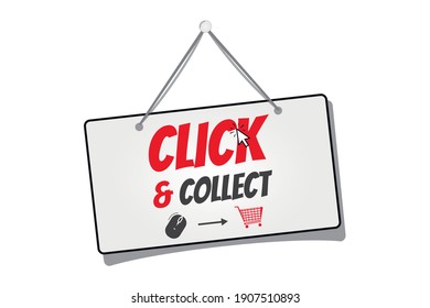 Click And Collect Hanging Sign - Vector Illustration Isolated On White Background