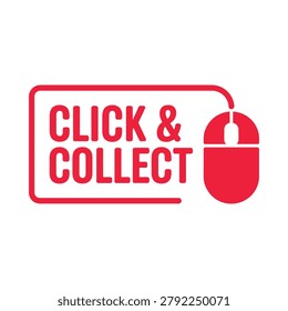 Click and collect icon with computer mouse flat red design