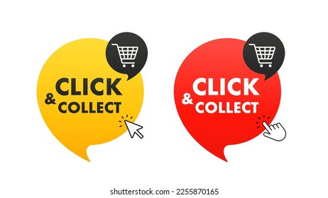 Click and collect icons. Click an collect with computer mouse pointer or Hand pointer. Online ordering concept. Design for e-commerce, online ordering, online sales and retail. Vector illustration