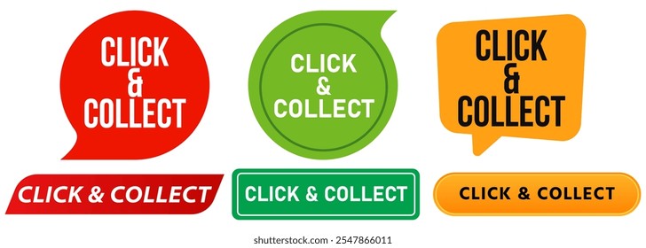 Click and collect internet advertisement website link commercial advertising stamp colorful badges emblem sticker label banner icon set design collection