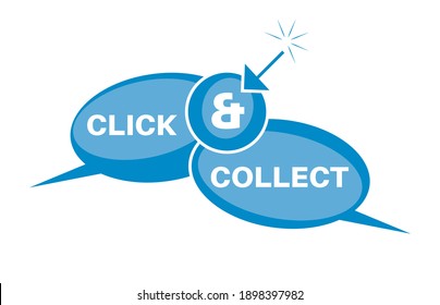 Click and Collect internet and online shopping concept on a white background.