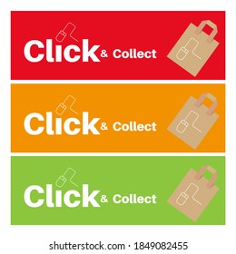 Click and Collect internet shopping concept to beat lockdown 2.0 vector set in three colours