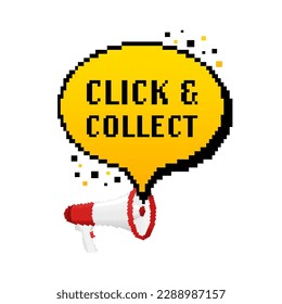 Click and collect megaphone in pixel style. Web banner. Vector illustration