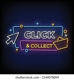 Click and Collect Neon Signs Style Text Vector
