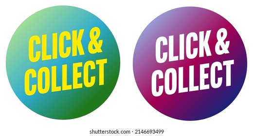 Click and collect offer on sale sticker set for social media. Round label badge or button for easy online purchase vector illustration isolated on white background