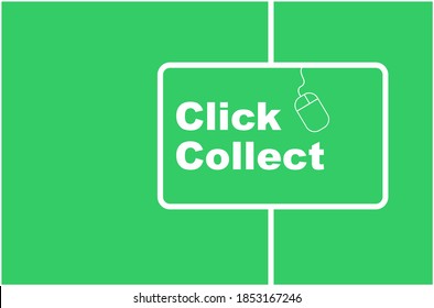 Click collect online shopping concept vector illustration on a green background with copy space