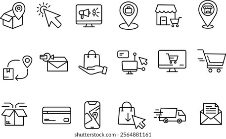 "Click and Collect Online Shopping - Editable Stroke Outline Icons"