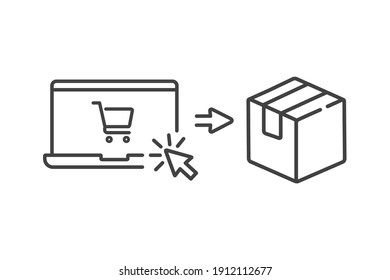 click and collect order, icon, delivery truck, delivery services steps, receive order in pick up point, e-commerce business concept, vector illustration