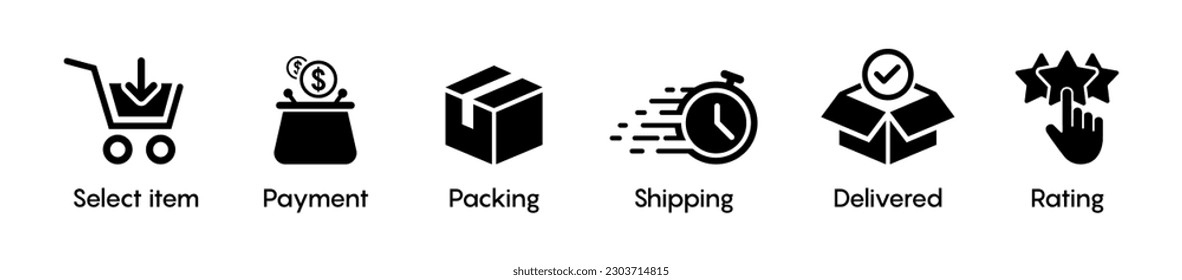 click and collect order, icon, delivery truck, delivery services steps, receive order in pick up point, e-commerce business concept, vector illustration 10 eps.