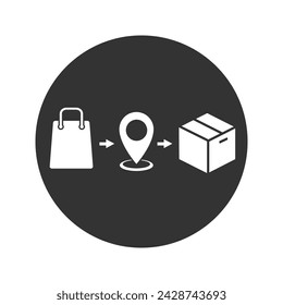 Haga clic y recoja orden, icono, camión de entrega, pasos de servicios de entrega, recibir orden en punto de recogida, concepto de negocio de comercio electrónico, ilustración vectorial