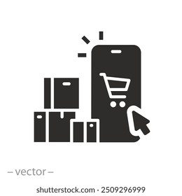 click with collect order icon, ecommerce, online shipping, phone consumer, pick and receive box, flat vector illustration