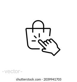 Click Collect Order Line Icon. Simple Outline Style. Delivery, Gift, Package, Bag, Pick, Hand, Pointer, E-commerce Concept. Vector Illustration Isolated On White Background. Editable Stroke EPS 10