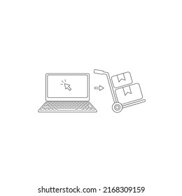 Click and collect order, line  icon, receive order in pick up point, online delivery service, store e-commerce concept, - editable stroke vector illustration flat sign