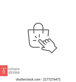 Click Collect Order Line Icon. Simple Outline Style. Delivery, Gift, Package, Bag, Pick, Hand, Pointer, E-commerce Concept. Vector Illustration Isolated On White Background. Editable Stroke EPS 10