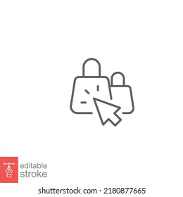 Click Collect Order Line Icon. Simple Outline Style. Delivery, Gift, Package, Bag, Pick, Hand, Pointer, E-commerce Concept. Vector Illustration Isolated On White Background. Editable Stroke EPS 10