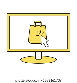 Click collect order line icon. Simple outline style. Internet shopping, Mouse cursor, Laptop. Suitable for web and apps. Vector illustration isolated on white background.