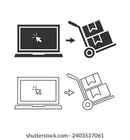 Click and collect order, line icon set, receive order in pick up point, online delivery service, store e-commerce concept, - editable stroke vector 