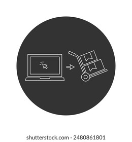 Klicken- und Abholauftrag, Positionssymbol, Auftragseingang in Abholstelle, Online-Lieferservice, Shop-E-Commerce-Konzept, - bearbeitbare Strich-Vektorillustration