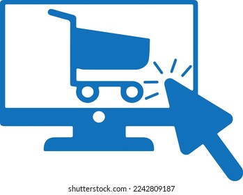 Click and collect order online icon, online business icon blue vector