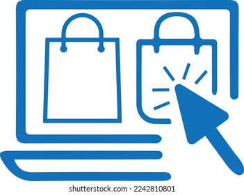 Click and collect order online icon, online order click icon blue vector