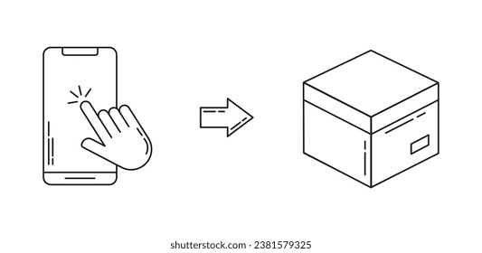 Click and Collect Outline Icons. Contains such icons as Online Choose, Pick the Box. Suitable for use on Web, Advertising, Apps. Isolated Pictograms.