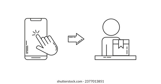 Click and Collect Outline  Icons. Online Order, Receive purchase in Pick up point. Suitable for use on Web, Advertising, Apps.  Pictograms Isolated on a white background.