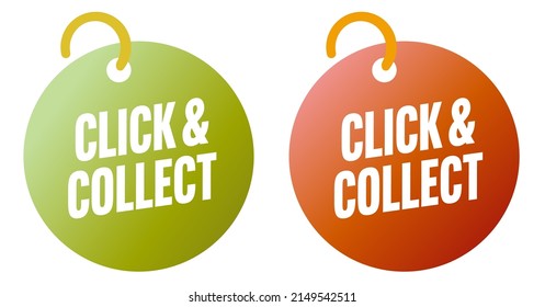 Click And Collect Promotion Sale Tag On Ring Set. Merchandise Special Offer And Purchase Promotion Sticker Badge Vector Illustration On White Background