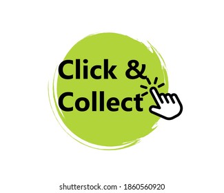 Click and collect round paint splash sign. Clipart image.
