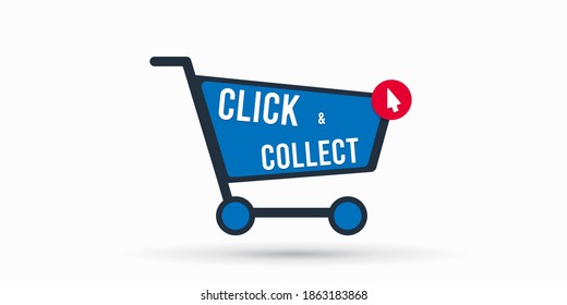 Click and collect store cart sign. Vector illustration