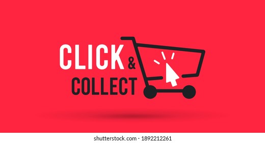 Click and collect store cart sign. Vector illustration