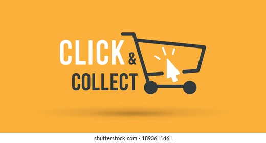 Click and collect store cart sign. Vector illustration