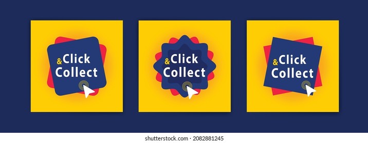 Click and collect. Vector banners for backgrounds, greeting cards, social media post ads and , postcards.