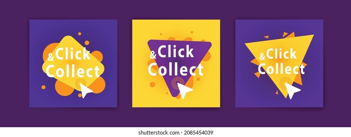 Click and collect. Vector banners for backgrounds, greeting cards, social media post ads and , postcards.