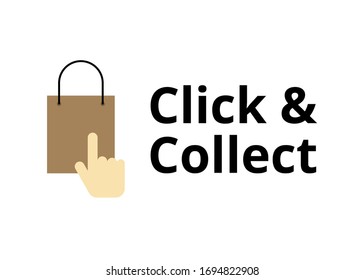 Click And Collect Vector. E-commerce And Omni-channel On White Background. Online Shopping Flat Illustration. Buy Online Pick Up At Store.