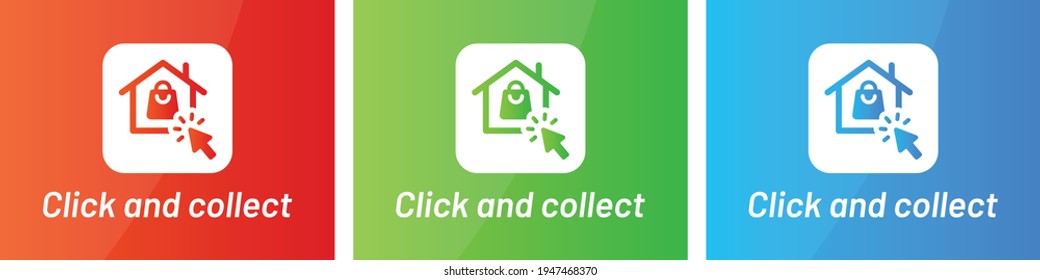 Click and collect vector illustration for online store. Cursor clicking on shopping bag.
