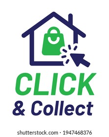 Click and collect vector illustration for online store. Cursor clicking on shopping bag.