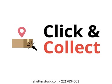 Haga clic y reúna el vector. Comercio Omnichannel. Compra en línea y recoge en la tienda.