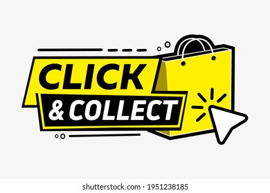 Click and collect vector sign with computer pointer on white background.
