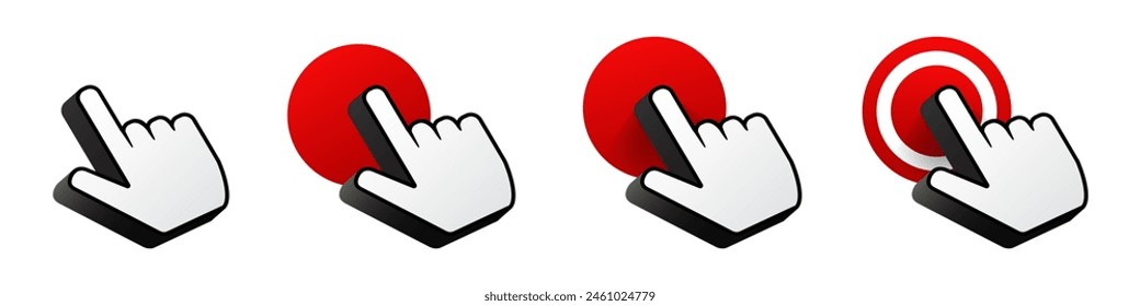 Click cursor 3d icon. Computer mouse pointer vector arrow and hand