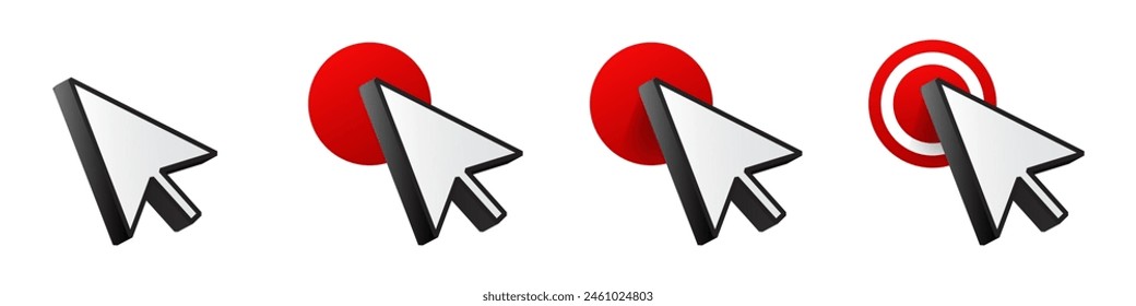Click cursor 3d icon. Computer mouse pointer vector arrow and hand