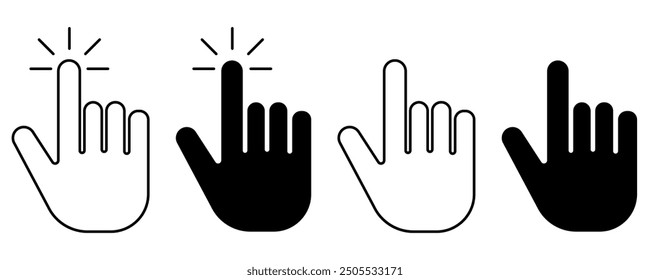 Click cursor black fill and strock icons. Cursor icon. Vector illustration. Finger cursor collection.