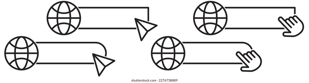 Click cursor blank button on transparent background. Clicking banner template. Click here web buttons with hand pointer and arrow isolated. Vector illustration.EPS 10