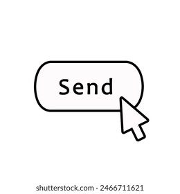 Hacer clic cursor haciendo clic en Enviar Botón icono aislado sobre fondo blanco.