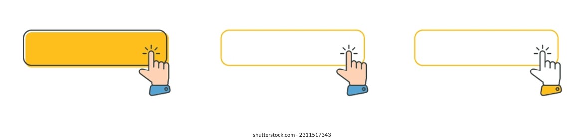 Click cursor icon with click here button vector set. Action button with mouse click