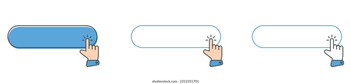 Click cursor icon with click here button vector set. Action button with mouse click