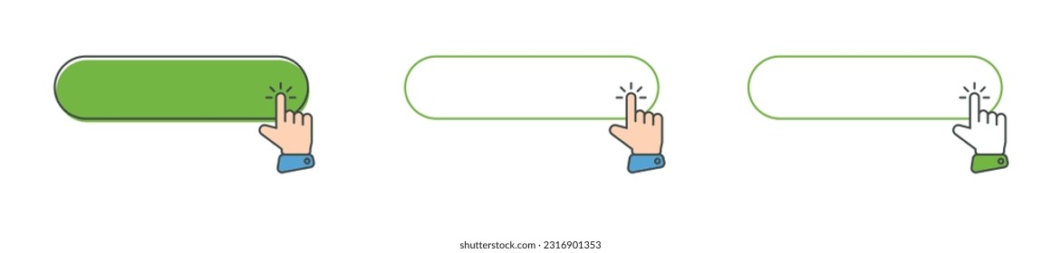 Click cursor icon with click here button vector set. Action button with mouse click