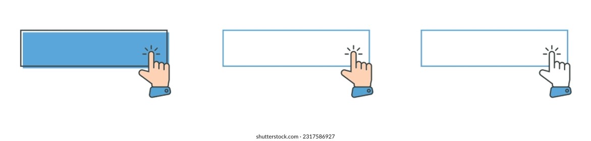 Click cursor icon with click here button vector set. Action button with mouse click