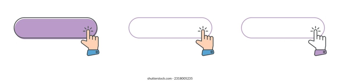 Click cursor icon with click here button vector set. Action button with mouse click